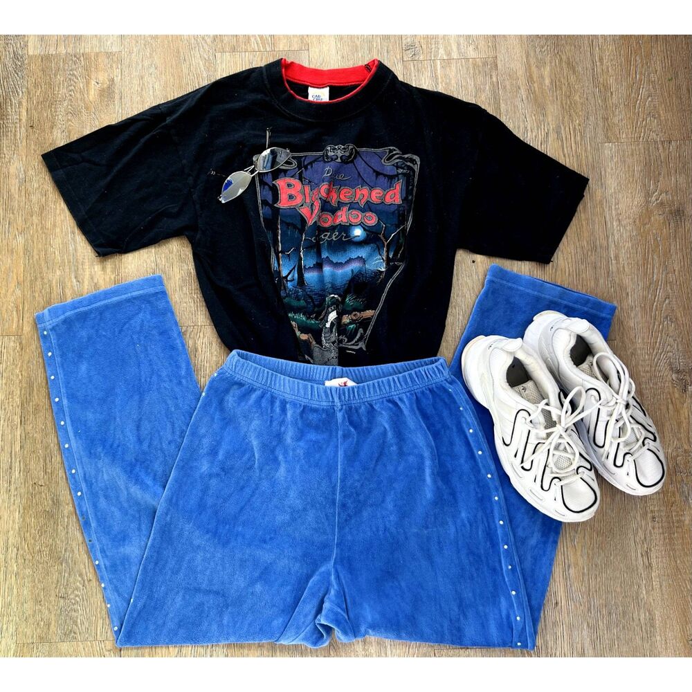 90s Quacker Factory Rare Embellished Cobalt Velour Sweatpant